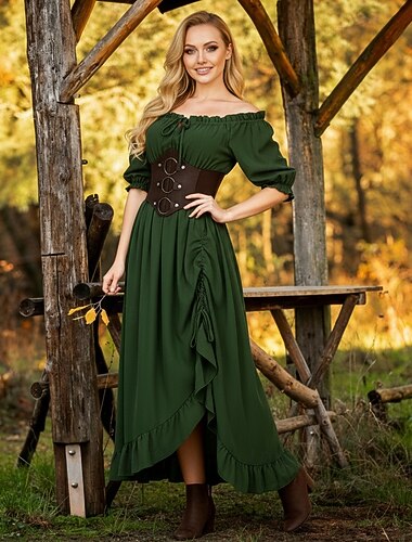  Retrò Vintage Medievale Rinascimento Vestito Set di accessori Vichingo Elfico Costume Per donna Halloween Carnevale Mascherata LARP Adulti Vestito Altri Accessori Orecchini