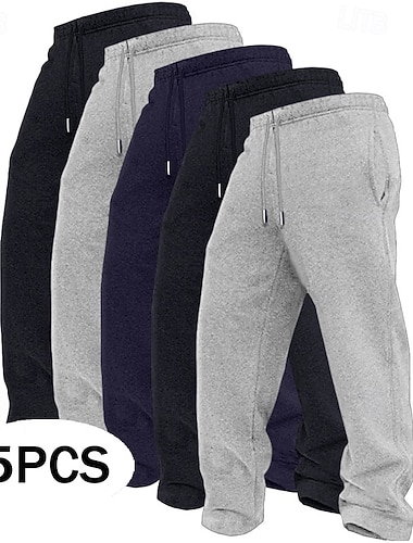  5 Stück Herren-Jogginghose mit geradem Bein, Fleece-Hose, Freizeithose, Kordelzug, elastischer Bund, Mehrfachpackung, einfarbig, bequem, volle Länge, Outdoor, Reisen, Alltag, Urlaub, Mode