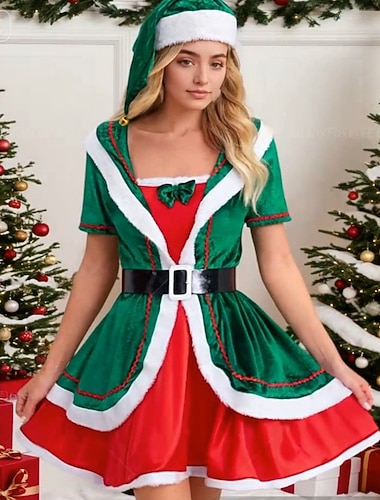  Elf Ausgefallenes Weihnachtskleid Santa Anzüge Cosplay Kostüme Damen Weihnachten Weihnachtskostüm Erwachsene Weihnachten Neujahr Party Kleid Hut