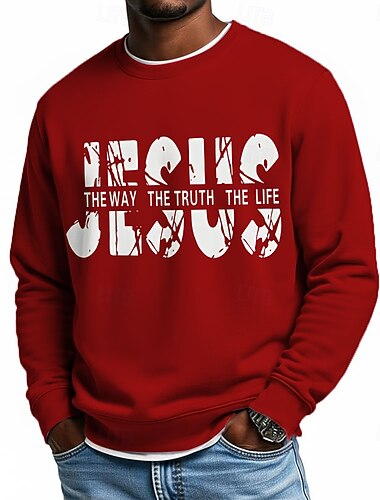  Per uomo Gesù Fede Felpa Moda Quotidiano Casual Manica Lunga Girocollo Casa Sport all'Aperto Abbigliamento casual alla moda Blu chiaro Rosso 4 Nero Viola chiaro Verde Girocollo 3D Tutte le stagioni