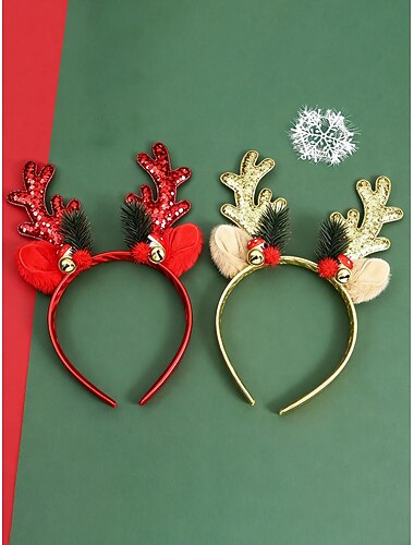  Damen-Stirnband-Set aus Rentiergeweih, 2-teiliges glitzerndes Weihnachts-Haar-Accessoire mit Glöckchen und pelzigen Ohren für Feiertagspartys &festliche Feiern