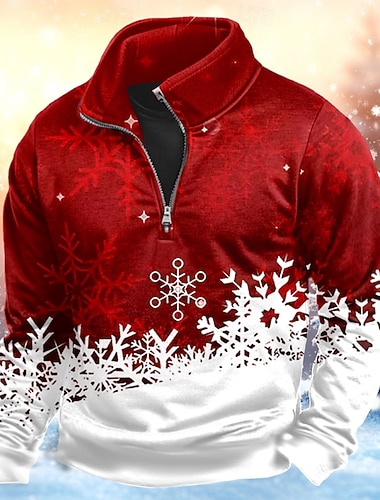  Новогодняя тематика Муж. 3D Рождественская сцена Толстовка Спорт Мода На каждый день Длинный рукав Молния Дом Для вечеринок Офис Уличная одежда Красный Синий Лиловый Зеленый Застегнуться