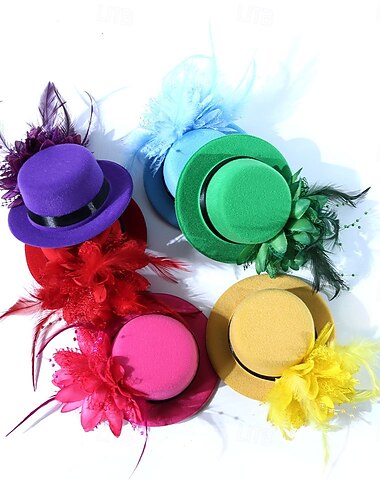  Fascynatorzy Pióra Kapelusz Fedora Ślub Herbaciane przyjęcie Wyścigi konne koktajl Elegancja Zabytkowe Śłodkie Z Pióro Winieta Nakrycia Głowy