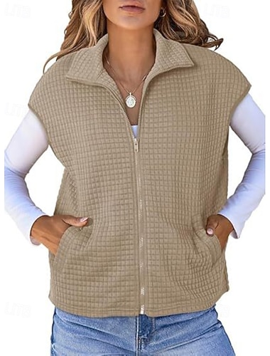 Damen Pullover Pullunder Streetwear Lässig Einfarbig Hemdkragen Reißverschluss Tasche Gestrickt Ärmellos Normale Oberteile Stricken Täglich Ferien Ausgehen Schwarz Weiß Herbst Winter   Damen Pullover Pullunder Streetwear Lässig Einfarbig Hemdkragen Reißverschluss Tasche Gestrickt Ärmellos Normale Oberteile Stricken Täglich Ferien Ausgehen Schwarz Weiß Herbst Winter