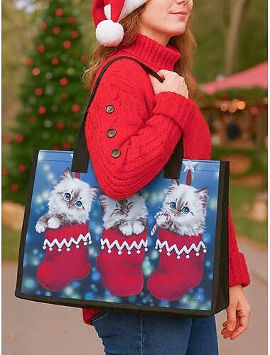  Juleveske til dame – med Kayomi Harais festlige kattedesign, fargerike julestrømper, ideell for julehandel, gaver og vinterfeiringer