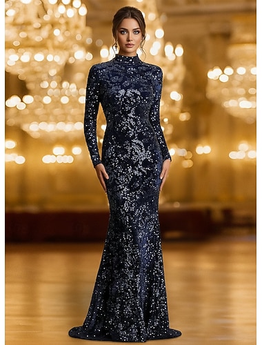 Русалка Вечернее платье Элегантный стиль Торжественное платье Официальные Свадьба С коротким шлейфом Длинный рукав Вырез под горло Бархат с Блеск Пайетки 2025   Русалка Вечернее платье Элегантный стиль Торжественное платье Официальные Свадьба С коротким шлейфом Длинный рукав Вырез под горло Бархат с Блеск Пайетки 2025