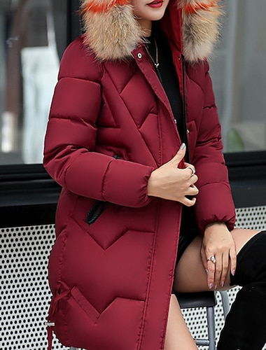 نسائي معطف شتوي أسفل سترة هوديي الدفء مريح سحاب جيب كاجوال سهل عطلة شارع مناسب للخارج عطلة نهاية الاسبوع عادية مع قبعة عادي كم طويل ملابس خارجية أسود نبيذ أحمر الخريف الشتاء