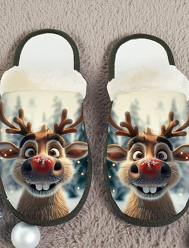  メンズクリスマストナカイスリッパ - 面白いアニメーションデザイン、心地よい毛皮の裏地、ホリデーギフトや室内での快適さに最適