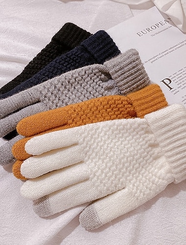  Жен. 1 пара С пальцами / Зимние / Вязаные перчатки Уличный стиль / На открытом воздухе Перчатки - Однотонный Полный палец