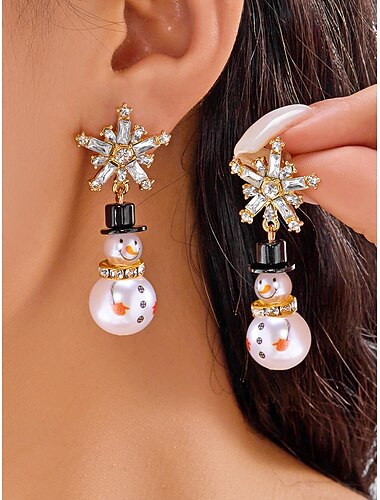  Damskie kolczyki świąteczne ze stopu metali z motywem bałwana i płatka śniegu, idealne do świątecznej mody i jako prezent na święta
