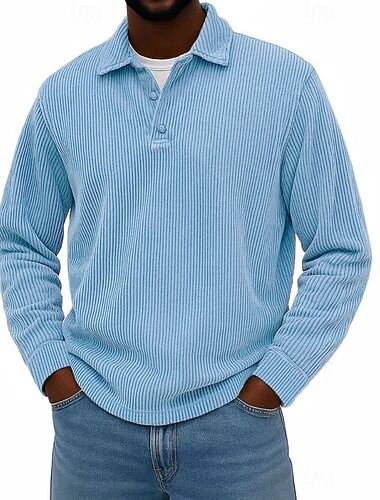  Homme Chemise en velours côtelé Polo Occasionnel Sports Revers manche longue Mode Basique Couleur Unie Boutons Automne & Hiver Coupe régulière Noir Bleu Foncé Bleu Ciel Kaki Vert Véronèse Gris