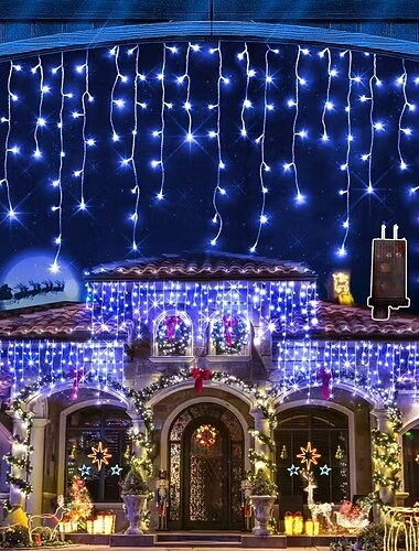  LED-istapplys 10m 5m hengende gardinlys 216 LED 500 LED fleksibel julelyslenke for innendørs utendørs julefest gårdsplasser korridorer gardiner belysning LED EU USA AU UK plugg
