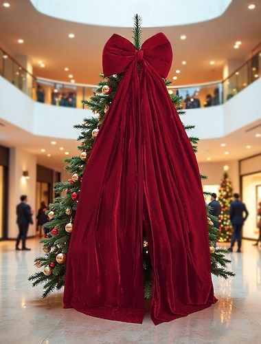  extra stor juldekoration i vinröd sammet, julgransprydnad för köpcentrum, festlig gran- och dörrhänge, elegant säsongsbetonad dekor för hem och kommersiella utrymmen