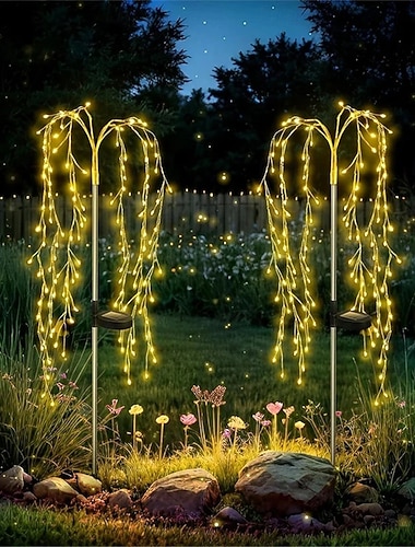  2 τεμάχια 200/120/100led ηλιακό πυροτέχνημα φως εξωτερικού χώρου αδιάβροχο ιτιά πυροτεχνήματα φώτα νεράιδα οδήγησε διακόσμηση κήπου γκαζόν διακοπές κορδόνι