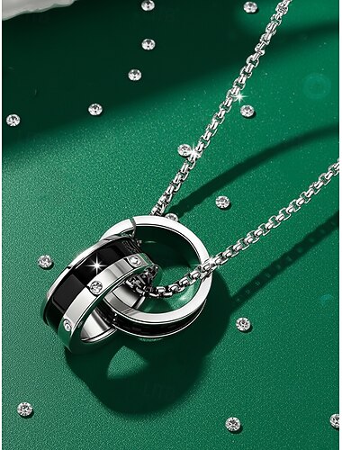  Weihnachtskette mit Anhänger aus Titanstahl für Herren – stilvolle ineinandergreifende Ringe mit Diamantakzent – das perfekte Weihnachtsschmuckgeschenk für Männer