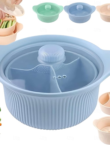  42oz mikroaaltouunin silikonihöyrystin 3 lokeroa, 4 yhdessä silikonihöyrystin keittoastioissa kahvalla kansi vihanneksille, kalalle, aterialle, vauvanruoalle, uunille &konepesun kestävä, helppo