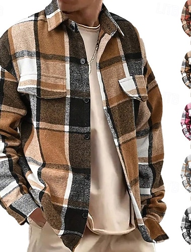 男性用 シャツ フランネルシャツ ボタンアップシャツ オーバーシャツ イエロー ピンク オレンジ ライト ダックグレー 長袖 チェック 折襟 カジュアル 日常 衣類 あたたか ファッション   男性用 シャツ フランネルシャツ ボタンアップシャツ オーバーシャツ イエロー ピンク オレンジ ライト ダックグレー 長袖 チェック 折襟 カジュアル 日常 衣類 あたたか ファッション