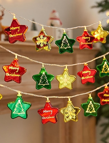  6m-40leds julelyslenke, julekule, gaveeske med femkantet stjernedesign, innendørs veranda, balkong, trappefest, dekorasjonslys med festlig atmosfære, USB-strømforsyning, AAA-batteri