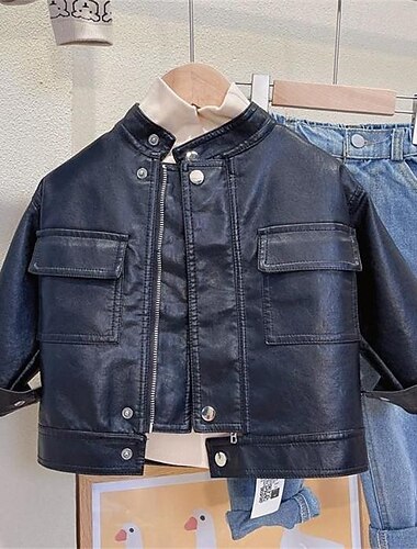Παιδιά Κοριτσίστικα Μαύρο δερμάτινο μπουφάν Jachetă Συμπαγές Χρώμα Μοντέρνα Φερμουάρ Τσέπη ΑΔΙΑΒΡΟΧΟ Αντιανεμικό ΕΞΩΤΕΡΙΚΟΥ ΧΩΡΟΥ Παλτό Εξωτερικά ενδύματα 4-12 χρόνια Φθινόπωρο Μαύρο   Παιδιά Κοριτσίστικα Μαύρο δερμάτινο μπουφάν Jachetă Συμπαγές Χρώμα Μοντέρνα Φερμουάρ Τσέπη ΑΔΙΑΒΡΟΧΟ Αντιανεμικό ΕΞΩΤΕΡΙΚΟΥ ΧΩΡΟΥ Παλτό Εξωτερικά ενδύματα 4-12 χρόνια Φθινόπωρο Μαύρο