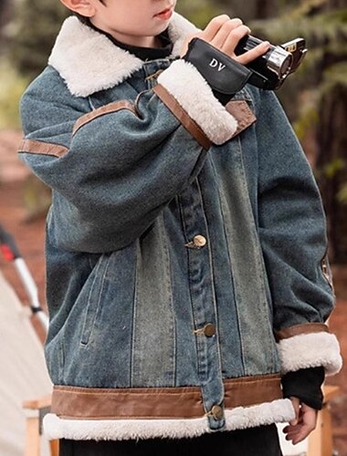Детские Мальчики Черная кожаная куртка Флисовая жилетка Жакет Верхняя одежда Полотняное плетение Длинный рукав Сохраняет тепло Защита от ветра Пальто Повседневные Мода На каждый день Синий Осень Зима   Детские Мальчики Черная кожаная куртка Флисовая жилетка Жакет Верхняя одежда Полотняное плетение Длинный рукав Сохраняет тепло Защита от ветра Пальто Повседневные Мода На каждый день Синий Осень Зима