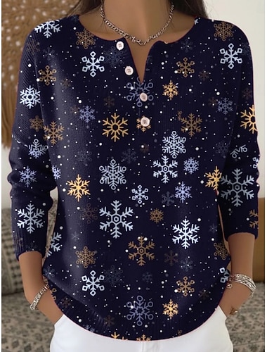  Dames Trui Vakantie Casual Zacht Kerstboom Geribd Strakke ronde hals Knop Gebreid Afdrukken Lange mouw Normale tops breien Kerstmis Buiten Dagelijks Blozend Roze Marineblauw Herfst Winter