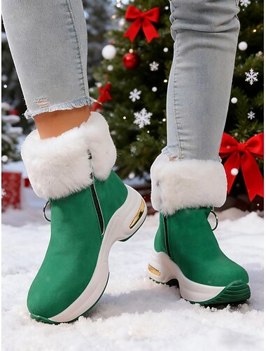  Gröna vinterstövlar för kvinnor med plyschfoder, avslappnade och bekväma platåstövlar för högtidsfester, julfester och mysiga inomhuskläder