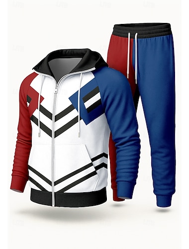  בגדי ריקוד גברים קפוצ'ון אימונית חליפת טרנינג 2 חלקים שרוך לרכוס גיאומטרי חליפות בגדים סתיו כחול מקצוע חוץ נסיעות קל משקל אופנתי שרוול ארוך ספורט לבוש אקטיבי סטרצ'י (נמתח) רגיל