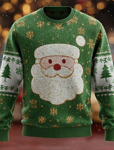  Suéter de Natal feio Homens Papai Noel Impressão 3D Pulôver suéter Roupa de Malha Crewneck Casual Férias Diário Festival Mantenha Quente Manga Longa Primavera Outono Inverno Preto Vermelho Verde