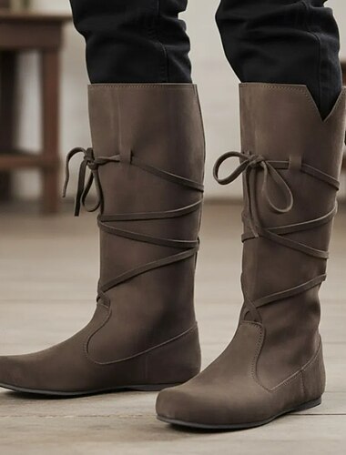  bruna kängor med snörning för kvinnor i medeltida stil - perfekta för renässansmässor, cosplay-evenemang och utomhusträffar med medeltida tema
