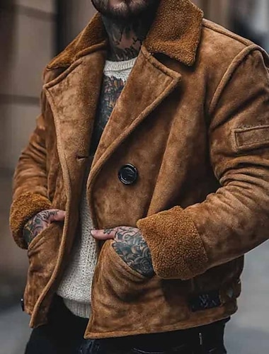  رجالي سترة من جلد الغزال الصناعي جاكيت ضد الرياح سترة شيربا سترة من جلد الغزال البني فضفاض كاجوال / يومي جاكيت ضد الرياح بقع جيب الخريف الشتاء لون الصلبة عتيق موضة عادية بني جاكتس