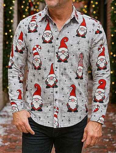  Święta Długie rękawy Koszula zapinana na guziki Święty Mikołaj Graficzny Zabawne Zabawny na Męskie Dla dorosłych Druk 3D  Do Święta Karnawał Nowy Rok Impreza