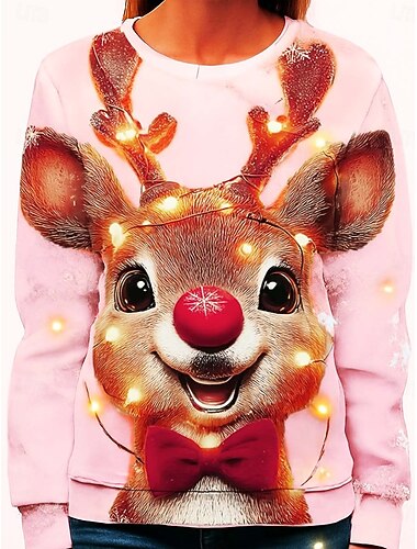  jul damegenser med genser hettegensere grafisk dyr reinsdyr mote avslappet langermet rund hals vanlig topper gate hverdagsbruk avslappet trykk hvit rosa blå vår høst vinter