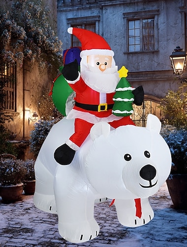  Boże Narodzenie Święty Mikołaj jadący na trzęsącym się białym niedźwiedziu, nadmuchiwany model powietrzny, oświetlenie LED, oświetlenie do wewnątrz i na zewnątrz, na dziedziniec, trawnik, impreza,