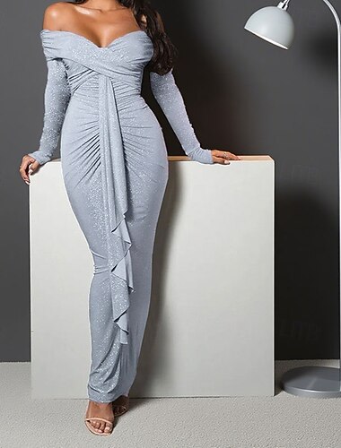  Жен. длинное платье платье макси Платье с пайетками Коктейльные платья Платье-футляр Мода горячий Современное Для вечеринок Особые случаи Стандартный Полотняное плетение Длинный рукав