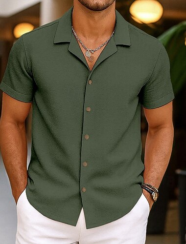  Pánské Košile Letní košile Oblečení na pláž Košile na knoflíky Bez vzoru Dovolená Ležérní Černá Bílá Světlá růžová Vodní modrá Krátký rukáv Camp Collar Léto Oblečení Jednoduchý