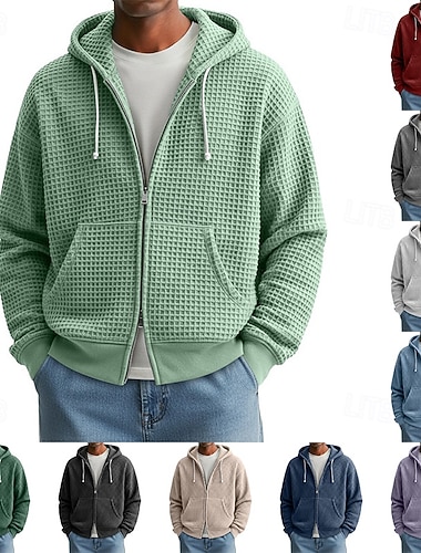 Herre Hattetrøje Hettegenser med full glidelås Vaffel hettegensere Aprikos Hvit Rød Navyblå Mørkegrønn Med hette عادي Glidelås Med Tekstur Sport & Utendørs Avslappet Daglig Gatemote Kul Sportsklær   Herre Hattetrøje Hettegenser med full glidelås Vaffel hettegensere Aprikos Hvit Rød Navyblå Mørkegrønn Med hette عادي Glidelås Med Tekstur Sport & Utendørs Avslappet Daglig Gatemote Kul Sportsklær