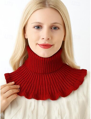  Damekrage i akryl med ribbestrikk – koselig og stilig med rysjer, tilgjengelig i flere farger, perfekt for vinterferier og festlige anledninger