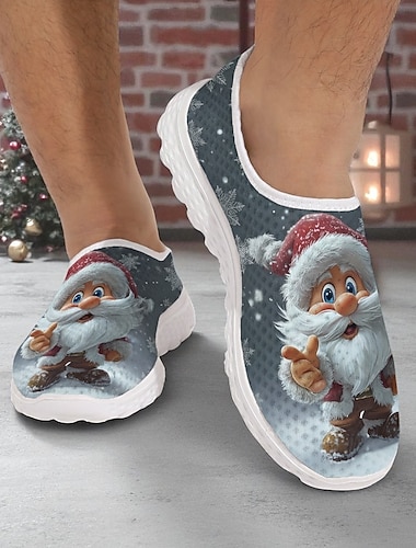  メンズ クリスマス サンタクロース スリッポン シューズ - 華やかなサンタクロース デザイン、クリスマス パーティー、くつろぎ、休日のリラックスに最適な快適な冬用シューズ