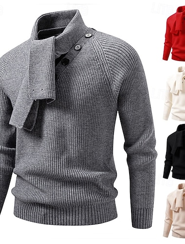  בגדי ריקוד גברים סוודר סוודר סוודר מצולע לִסְרוֹג חולצות רגילות מכונית עם גג פתוח סרוג אחיד צָעִיף סריגים עכשווי קזו'אל לבוש יומיומי ביגוד סתיו חורף שחור לבן M L XL