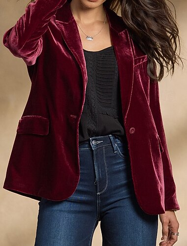  Naisten Bleiseri Velvet Blazerit Pidä lämpimänä Mukava Tasku Napit Tyylikäs Vintage Tavallinen Loma Katu Kausaliteetti Arki-asut Normaali Lovikäänne Normaali Pitkähihainen Päällysvaatteet Musta Viini