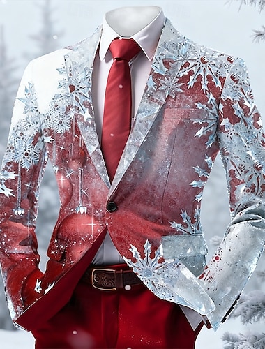  Noël Homme Motif de flocon de neige Veste blazer Confortable Artistique Occasionnel Tenue de soirée Quotidien Festival Impression 3D Boutons Printemps Automne Hiver Cranté manche longue Noir Rouge