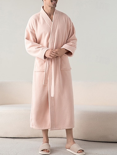  رجالي منامة ملابس للنوم ثوب الحمام سهل موضة أنيق كلاسيكي المنزل مناسب للبس اليومي سرير فلانل بوليستر الدفء راحة ناعم V رقبة كم طويل الخريف الشتاء وردي بلاشيهغ جمل