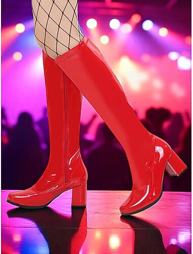  Женские серебристые лакированные сапоги из искусственной кожи с каблуком-подбой, в стиле ретро 1980-х годов, для вечеринок и танцевальных выступлений. &ночной выход