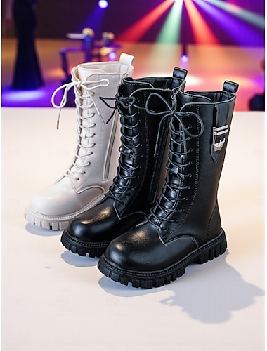  Buty dla dzieci w stylu koreańskiej gwiazdy popu inspirowane idolkami - buty bojowe ze sznurowadłami i klamrą, zapięciem na zamek błyskawiczny, idealne na występy, Halloween lub na co dzień na ulicy