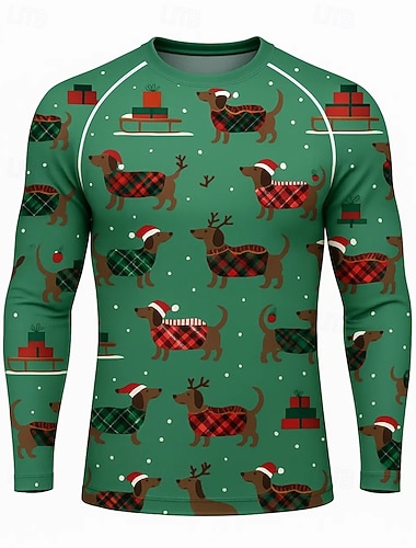  Vánoce Pánské Koşu Tişörtü Gymnastická košile Fitness košile 3D tisk Dlouhý rukáv Vrchní část oděvu ulice Ležérní Podzim Grafika Ter Emen Prodyšné Sportovní sportovní oblečení Sportovní oděvy Zelená