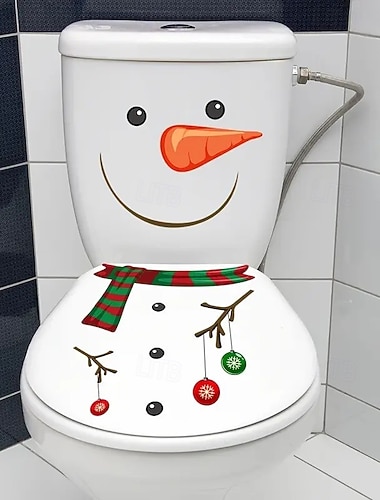  Naklejka na toaletę z bałwanem świątecznym – samoprzylepna dekoracja łazienkowa z tworzywa sztucznego PVC, wodoodporna, usuwalna, z trwałego plastiku, jednorazowego użytku, matowe wykończenie do