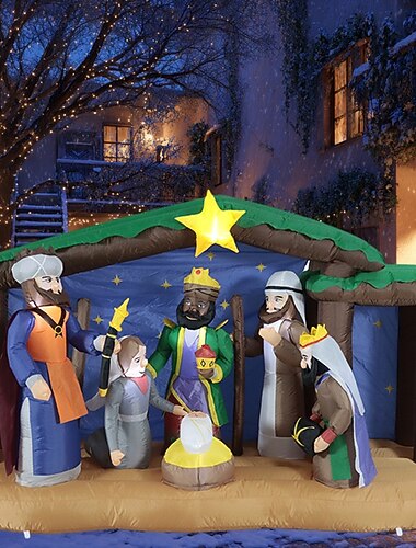 Рождественский вертеп с конём и светодиодной подсветкой, надувная воздушная модель, для вечеринок на лужайке во дворе и в помещении, для создания праздничной атмосферы, декоративное освещение, вилка   Рождественский вертеп с конём и светодиодной подсветкой, надувная воздушная модель, для вечеринок на лужайке во дворе и в помещении, для создания праздничной атмосферы, декоративное освещение, вилка