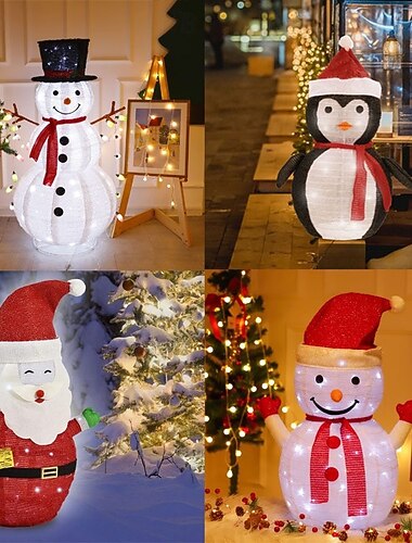  Weihnachts-LED-Pinguin-Dekorationslaterne zusammenklappbarer Rahmen Yard Ornament mit LEDs wasserdicht batteriebetrieben für Xmas Innen- und Außengarten Feiertagsdekoration 70 * 36CM