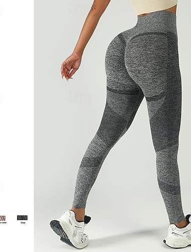  Dame Yoga Leggings Rumpeløft Midjekontroll Høy Midje Treningsstudio Trene Løp Bunner Fargeblokk Svart Blå Kakifarget sport Sportsklær