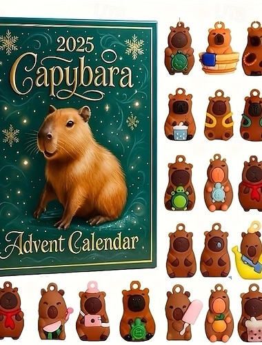  Kalendarze adwentowe z kapibarami, ozdoby z kapibarami na 24 dni, odliczanie do świąt Bożego Narodzenia, prezent do skarpety, urocze figurki kapibar, kalendarze adwentowe, lalka kapibara z kreskówek